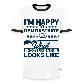 Clay Pigeon Shooting Falling Shooting Clay Pigeon Shooting - Men's Ringer Shirt - white/black - Front - AI Model Female 172 light (172cm) & AI Model Male 178 dark (178cm)