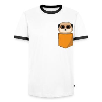 Suricate drôle dans la poche de poitrine Imprimer Cadeau - T-shirt contrasté Homme - blanc/noir - Devant - AI Model Female 172 light (172cm) & AI Model Male 178 dark (178cm)