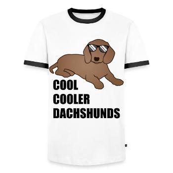 Cool teckel disant chien amoureux cadeau - T-shirt contrasté Homme - blanc/noir - Devant - AI Model Female 172 light (172cm) & AI Model Male 178 dark (178cm)