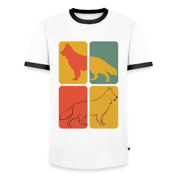 White Shepherd Retro Shepherd Dogs - Men's Ringer Shirt - white/black - Front - AI Model Female 172 light (172cm) & AI Model Male 178 dark (178cm)