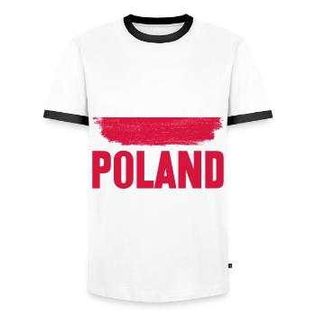 Pologne Drapeau polonais Mât - T-shirt contrasté Homme - blanc/noir - Devant - AI Model Female 172 light (172cm) & AI Model Male 178 dark (178cm)