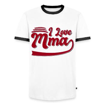 I love MMA - Men's Ringer Shirt - white/black - Front - AI Model Female 172 light (172cm) & AI Model Male 178 dark (178cm)