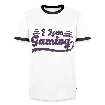 I love gaming - Men's Ringer Shirt - white/black - Front - AI Model Female 172 light (172cm) & AI Model Male 178 dark (178cm)
