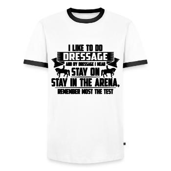 I Like To Do Dressage And Horses Dressage Rider - Männer Kontrast-T-Shirt - Weiß/Schwarz - Vorne - AI Model Female 172 light (172cm) & AI Model Male 178 dark (178cm)