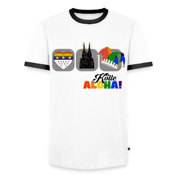 Jede Jeck es anders! Ich auch. LGBTQ Karneval Köln - Männer Kontrast-T-Shirt - Weiß/Schwarz - Vorne - AI Model Female 172 light (172cm) & AI Model Male 178 dark (178cm)