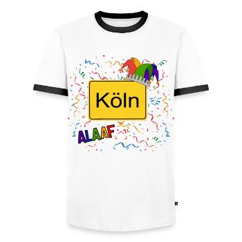 Ortsschild Köln Alaaf - Männer Kontrast-T-Shirt - Weiß/Schwarz - Vorne - AI Model Female 172 light (172cm) & AI Model Male 178 dark (178cm)