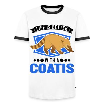 Life is better with a coati - Men's Ringer Shirt - white/black - Front - AI Model Female 172 light (172cm) & AI Model Male 178 dark (178cm)