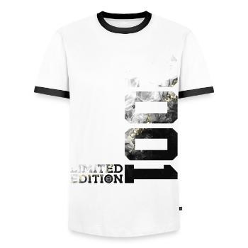 25TH BIRTHDAY 25 YEARS LIMITED EDITION 2001 - Men's Ringer Shirt - white/black - Front - AI Model Female 172 light (172cm) & AI Model Male 178 dark (178cm)