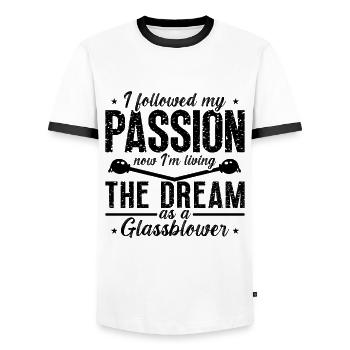 I Followed My Passion Now Lampworker Glassblower - Men's Ringer Shirt - white/black - Front - AI Model Female 172 light (172cm) & AI Model Male 178 dark (178cm)