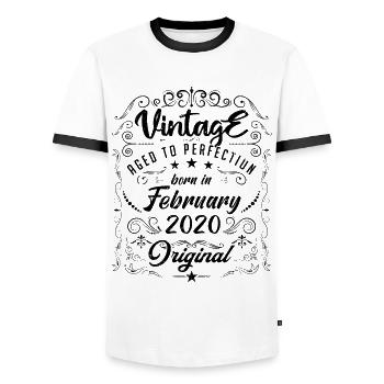 Vintage Né(e) en Février 2020 anniversaire février - T-shirt contrasté Homme - blanc/noir - Devant - AI Model Female 172 light (172cm) & AI Model Male 178 dark (178cm)