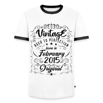 Vintage Né(e) en Février 2015 anniversaire février - T-shirt contrasté Homme - blanc/noir - Devant - AI Model Female 172 light (172cm) & AI Model Male 178 dark (178cm)