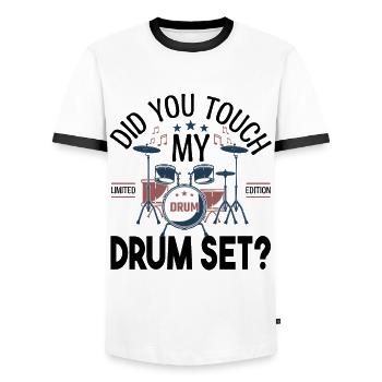 Did you touch my Drum set, Drummer Gift Drums - Men's Ringer Shirt - white/black - Front - AI Model Female 172 light (172cm) & AI Model Male 178 dark (178cm)