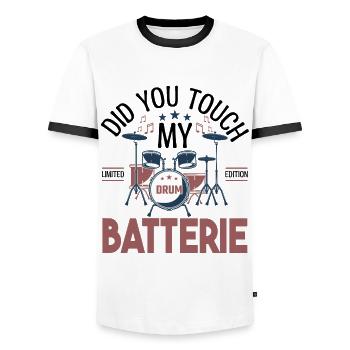 Did you touch my Drums, Drummer Gift Drums - Men's Ringer Shirt - white/black - Front - AI Model Female 172 light (172cm) & AI Model Male 178 dark (178cm)