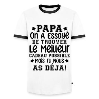 Papa on a essayé de te trouver le meilleur - T-shirt contrasté Homme - blanc/noir - Devant - AI Model Female 172 light (172cm) & AI Model Male 178 dark (178cm)