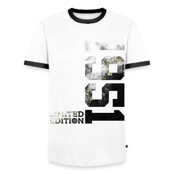 75TH BIRTHDAY 75TH ANNIVERSARY LIMITED EDITION 1951 - Men's Ringer Shirt - white/black - Front - AI Model Female 172 light (172cm) & AI Model Male 178 dark (178cm)
