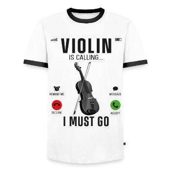 Violin Violinist Phone Display - Men's Ringer Shirt - white/black - Front - AI Model Female 172 light (172cm) & AI Model Male 178 dark (178cm)