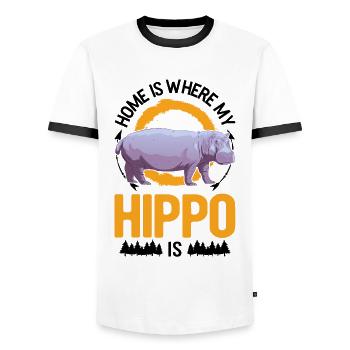 La maison est l’endroit où mon hippopotame est hippopotame - T-shirt contrasté Homme - blanc/noir - Devant - AI Model Female 172 light (172cm) & AI Model Male 178 dark (178cm)
