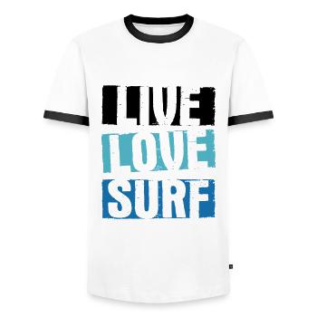 Surfen Wellenreiten Für Surfing - Männer Kontrast-T-Shirt - Weiß/Schwarz - Vorne - AI Model Female 172 light (172cm) & AI Model Male 178 dark (178cm)