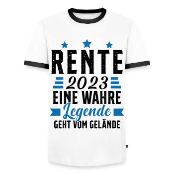 La légende prend sa retraite Cadeau retraité 2023 - T-shirt contrasté Homme - blanc/noir - Devant - AI Model Female 172 light (172cm) & AI Model Male 178 dark (178cm)