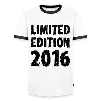 2016 Limited Edition Birthday Gift Decoration - Men's Ringer Shirt - white/black - Front - AI Model Female 172 light (172cm) & AI Model Male 178 dark (178cm)