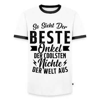 So sieht der beste Onkel der Welt aus - Männer Kontrast-T-Shirt - Weiß/Schwarz - Vorne - AI Model Female 172 light (172cm) & AI Model Male 178 dark (178cm)