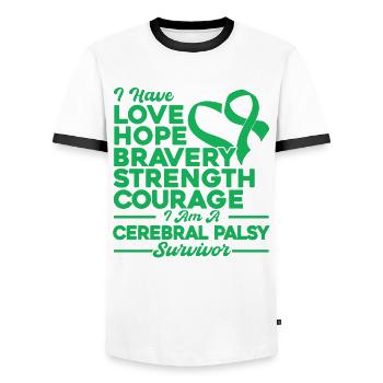 Cerebral Palsy Consciousness Cerebral Palsy About - Men's Ringer Shirt - white/black - Front - AI Model Female 172 light (172cm) & AI Model Male 178 dark (178cm)