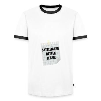 Wir Essen Jetzt Kinder Satzzeichen Retten Leben - Männer Kontrast-T-Shirt - Weiß/Schwarz - Vorne - AI Model Female 172 light (172cm) & AI Model Male 178 dark (178cm)