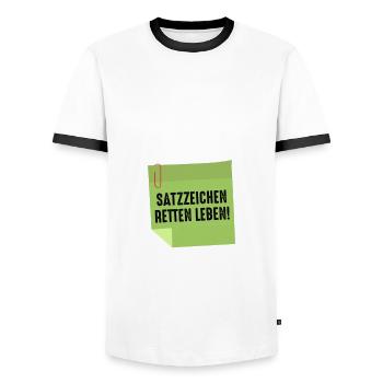 Wir Essen Jetzt Kinder Satzzeichen Retten Leben - Männer Kontrast-T-Shirt - Weiß/Schwarz - Vorne - AI Model Female 172 light (172cm) & AI Model Male 178 dark (178cm)
