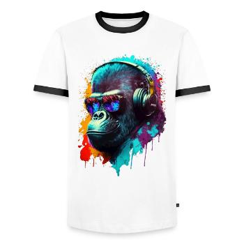 Gorilla Monkey DJ Headphones Sunglasses Club Music - Men's Ringer Shirt - white/black - Front - AI Model Female 172 light (172cm) & AI Model Male 178 dark (178cm)