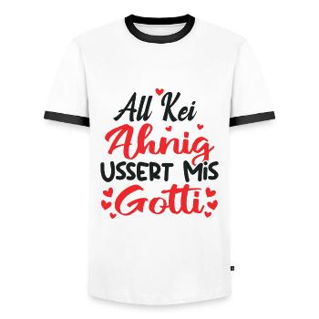 All Kei Ahnig Ussert Mis Gotti - Männer Kontrast-T-Shirt - Weiß/Schwarz - Vorne - AI Model Female 172 light (172cm) & AI Model Male 178 dark (178cm)
