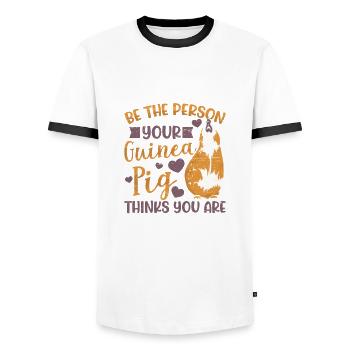 The person for whom your guinea pig is you - Men's Ringer Shirt - white/black - Front - AI Model Female 172 light (172cm) & AI Model Male 178 dark (178cm)