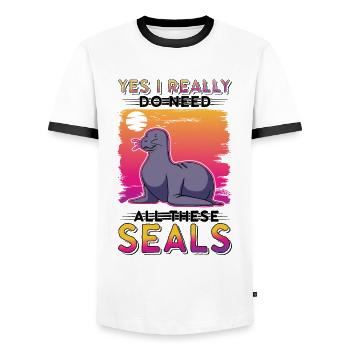 Cadeau de phoque Phoque Lion de mer - T-shirt contrasté Homme - blanc/noir - Devant - AI Model Female 172 light (172cm) & AI Model Male 178 dark (178cm)