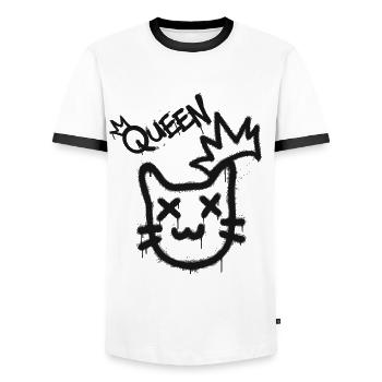 Cool Cheeky Graffiti Cat Maine Coon Persian - Men's Ringer Shirt - white/black - Front - AI Model Female 172 light (172cm) & AI Model Male 178 dark (178cm)