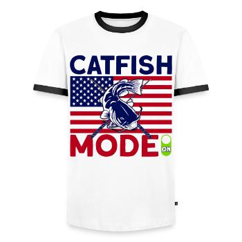 Mode poisson-chat sur cadeau de pêche au poisson-chat - T-shirt contrasté Homme - blanc/noir - Devant - AI Model Female 172 light (172cm) & AI Model Male 178 dark (178cm)