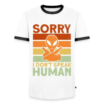 Désolé je ne parle pas humain extraterrestre Gesche - T-shirt contrasté Homme - blanc/noir - Devant - AI Model Female 172 light (172cm) & AI Model Male 178 dark (178cm)