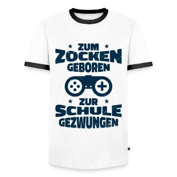 Zum Zocken Geboren Zur Schule Gezwungen - Männer Kontrast-T-Shirt - Weiß/Schwarz - Vorne - AI Model Female 172 light (172cm) & AI Model Male 178 dark (178cm)