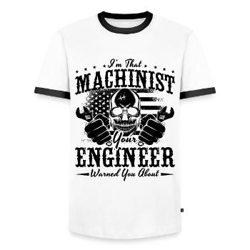 Je suis ce machiniste aime les machinistes de machines CNC - T-shirt contrasté Homme - blanc/noir - Devant - AI Model Female 172 light (172cm) & AI Model Male 178 dark (178cm)