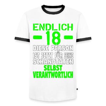 18. Geburtstag Geburtstagsgeschenk Geschenkidee - Männer Kontrast-T-Shirt - Weiß/Schwarz - Vorne - AI Model Female 172 light (172cm) & AI Model Male 178 dark (178cm)