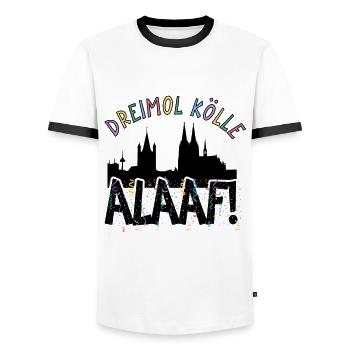 Karneval Kostüm Dreimol Kölle Alaaf Herz Köln - Männer Kontrast-T-Shirt - Weiß/Schwarz - Vorne - AI Model Female 172 light (172cm) & AI Model Male 178 dark (178cm)