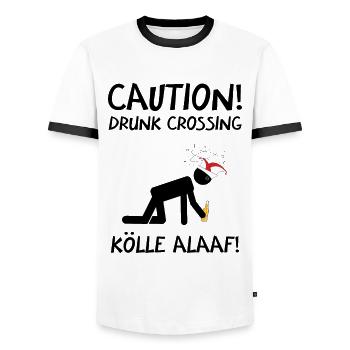 Costume de Carnaval Kölle Alaaf Cologne Attention Ivre - T-shirt contrasté Homme - blanc/noir - Devant - AI Model Female 172 light (172cm) & AI Model Male 178 dark (178cm)