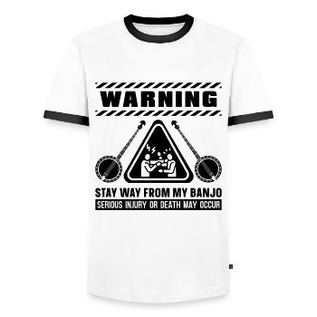 Warning Stay Away From Country Music Banjo Player - Men's Ringer Shirt - white/black - Front - AI Model Female 172 light (172cm) & AI Model Male 178 dark (178cm)