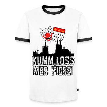 Karneval Kostüm Kölle Alaaf Köln loss mer fiere! - Männer Kontrast-T-Shirt - Weiß/Schwarz - Vorne - AI Model Female 172 light (172cm) & AI Model Male 178 dark (178cm)