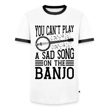 You Can't Play A Sad Banjo Instrument Banjo Player - Männer Kontrast-T-Shirt - Weiß/Schwarz - Vorne - AI Model Female 172 light (172cm) & AI Model Male 178 dark (178cm)