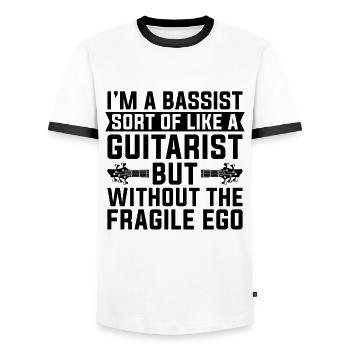 I'm A Bassist Sort Like A Guitarist Bass Player - Men's Ringer Shirt - white/black - Front - AI Model Female 172 light (172cm) & AI Model Male 178 dark (178cm)