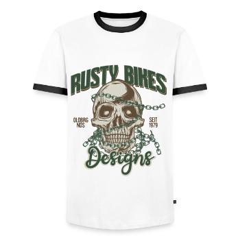 Rusty Bikes Designs. Motorrad. Biker Design. - Männer Kontrast-T-Shirt - Weiß/Schwarz - Vorne - AI Model Female 172 light (172cm) & AI Model Male 178 dark (178cm)