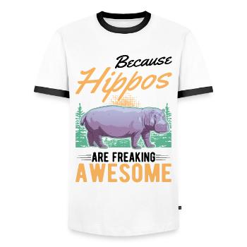 Hippo Gift Hippo Hippo - Men's Ringer Shirt - white/black - Front - AI Model Female 172 light (172cm) & AI Model Male 178 dark (178cm)