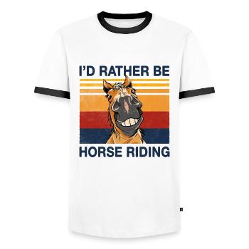 I would rather go horse riding riding riding Reiter Design - Men's Ringer Shirt - white/black - Front - AI Model Female 172 light (172cm) & AI Model Male 178 dark (178cm)