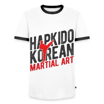 Koreanischer Kampfsport Hapkido - Männer Kontrast-T-Shirt - Weiß/Schwarz - Vorne - AI Model Female 172 light (172cm) & AI Model Male 178 dark (178cm)