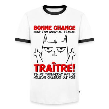 Départ Collègue Travail Nouvel Emploi Bonne Chance - T-shirt contrasté Homme - blanc/noir - Devant - AI Model Female 172 light (172cm) & AI Model Male 178 dark (178cm)