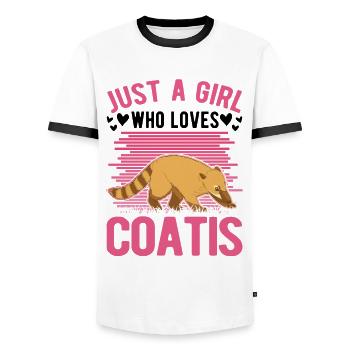 Just a girl who loves Coatis Coatis Coati Girl - Men's Ringer Shirt - white/black - Front - AI Model Female 172 light (172cm) & AI Model Male 178 dark (178cm)